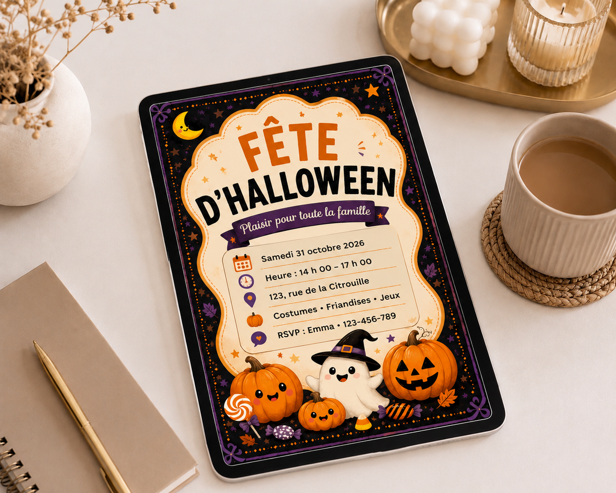 Invitation de Fête d’Halloween pour Enfants et Adultes | Modèle Canva Personnalisable